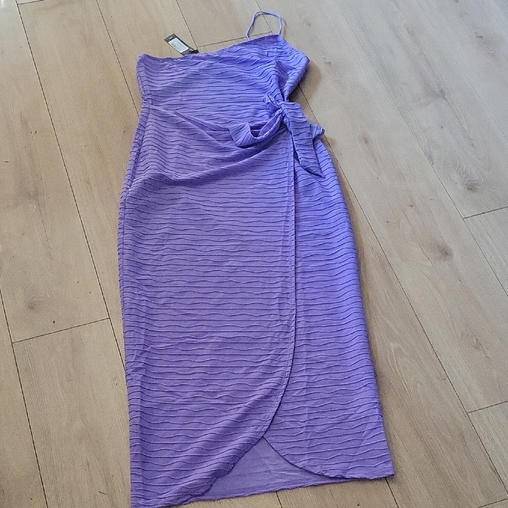 PrettyLittleThing Purple Ruched Asymmetrical Midi Dress